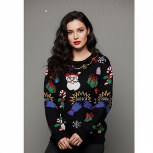 Jingle Bells Ugly Christmas Sweater Black Bells Sequins Holiday Size Medium